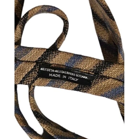 STEFANO RICCI Men's Silk Blend Necktie LUXURY Tie Beige Striped W:3.1" EUC - Picture 4 of 5